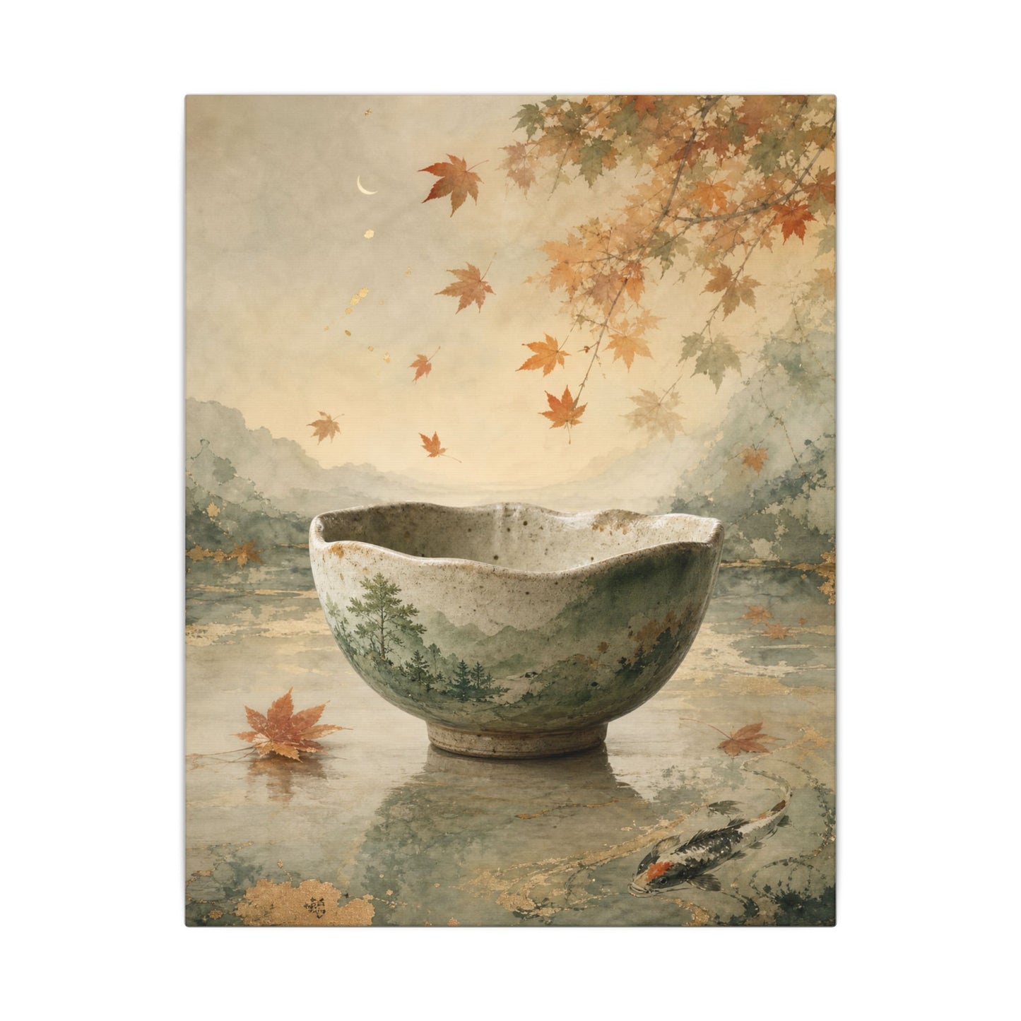 Autumn Ceramic Bowl Watercolor Canvas Art | Cozy Decor