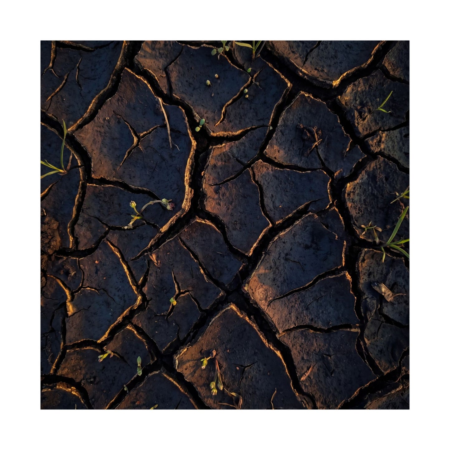 Cracked Earth Moody Minimal Wall Art Print | Sophisticated Dark Japandi Art
