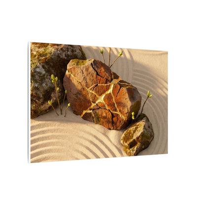 Kanso Rock Garden Canvas Art - Kintsugi Crackle Gold