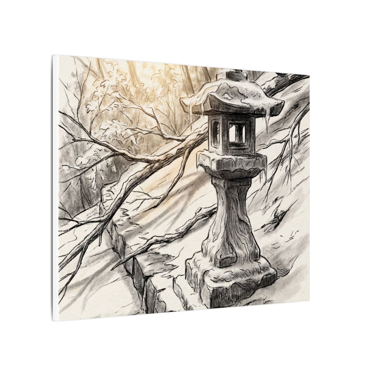 Golden Hour Stone Lantern Canvas Art - Japandi Kanso