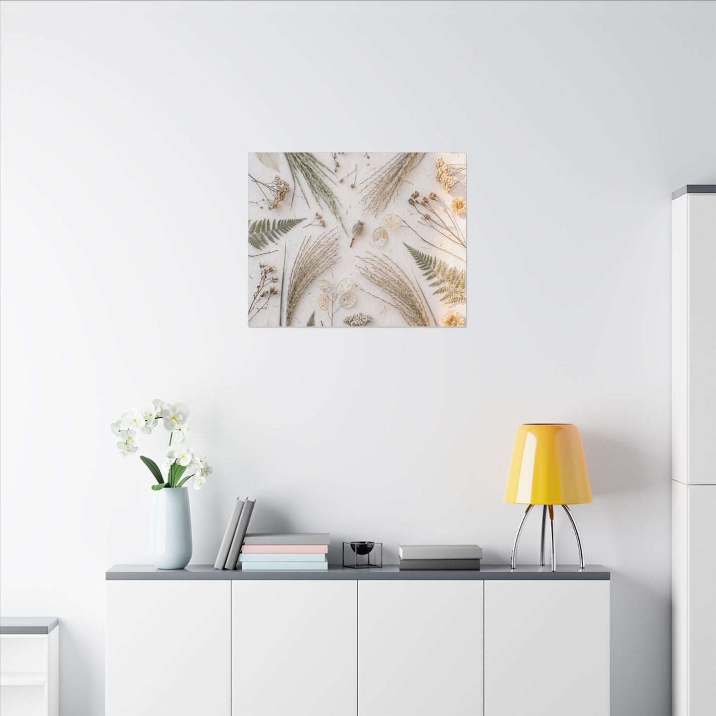 Elegant Dried Flowers Canvas Art - Japanese Pattern Japandi