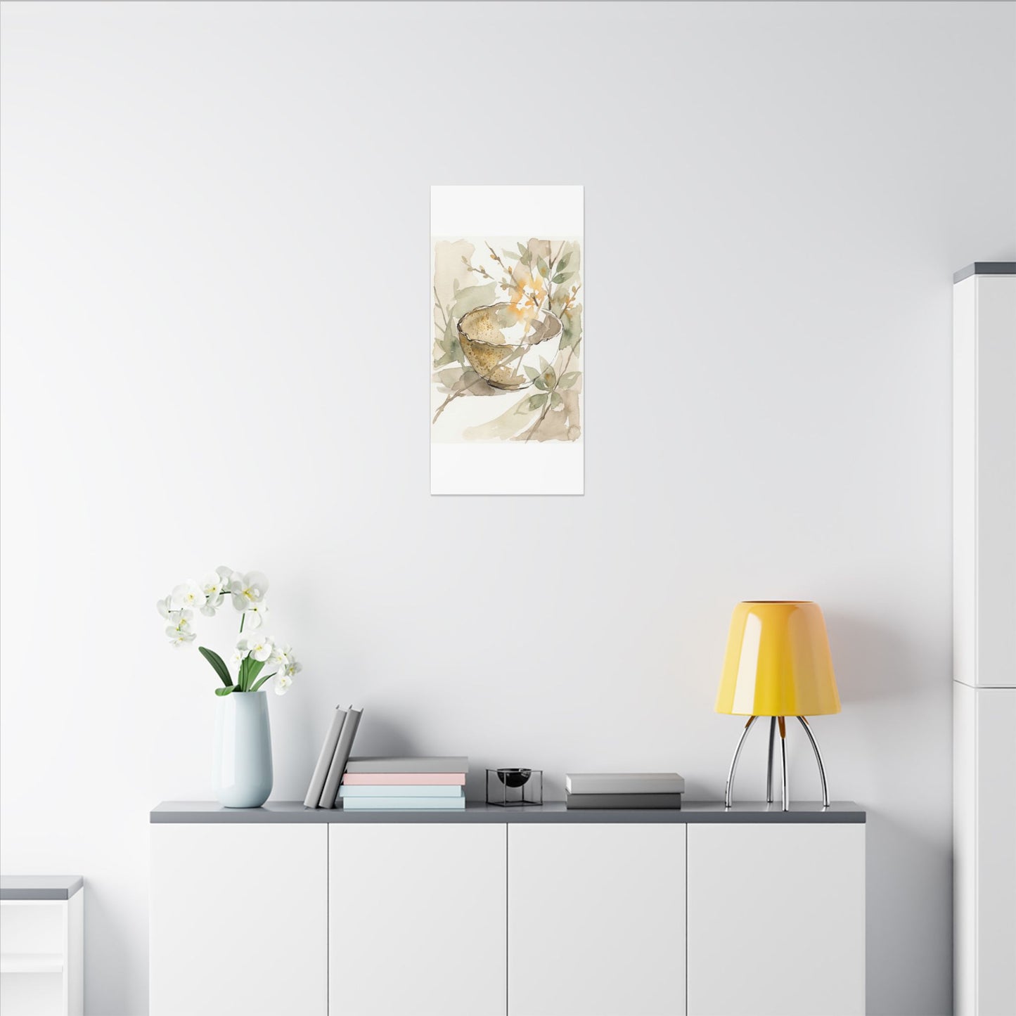Spring Ceramic Bowl Watercolor Canvas Art | Neutral Decor