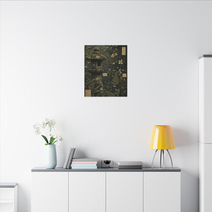 Spring Stone Lantern Herbarium Canvas Art | Nostalgic Decor