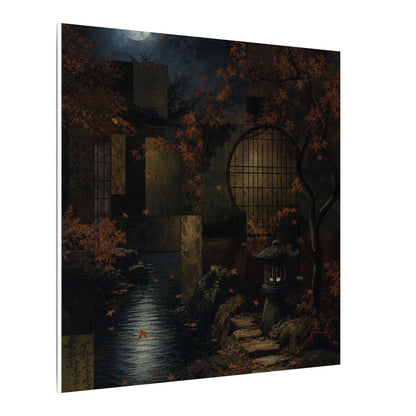 Moonlight Moonlit Garden Canvas Art - Dark Japandi Shibui