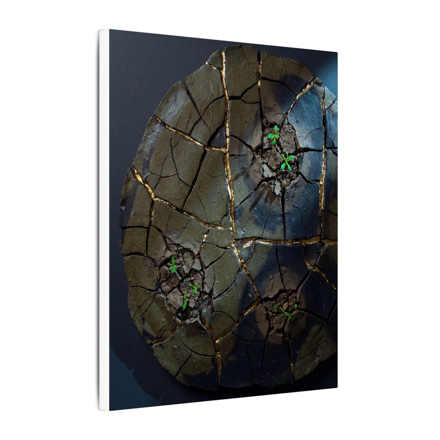 Dark Japandi Cracked Earth in Moonlight | Moody Minimal Canvas Art