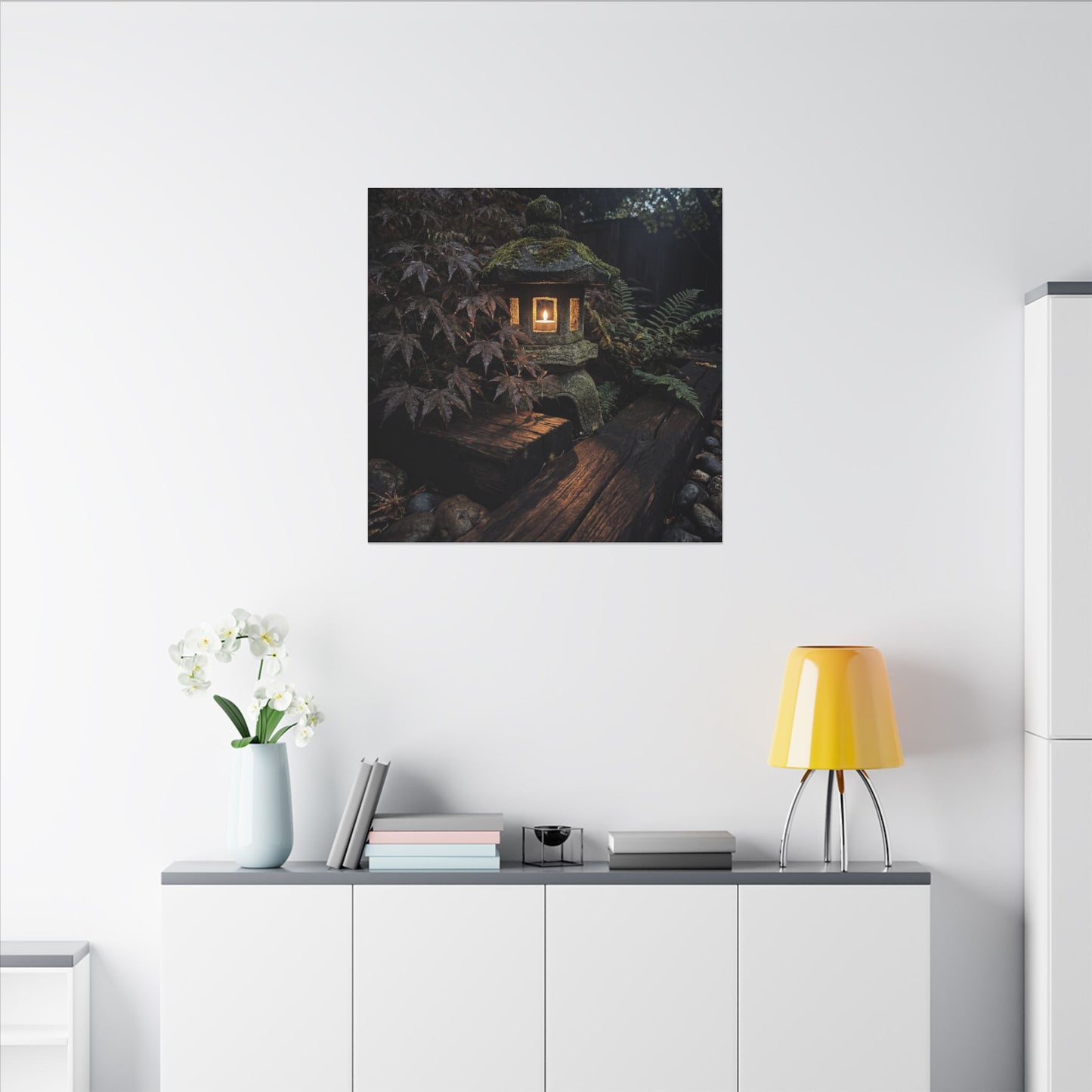Moody Moonlit Garden Canvas Art - Shadow Zen Dark Japandi