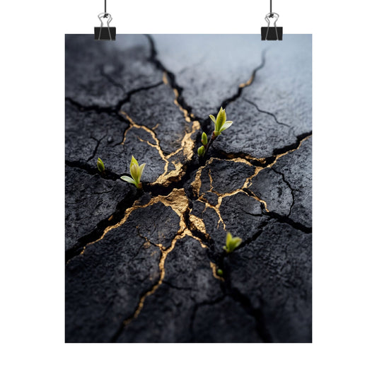 Spring Cracked Earth Charcoal Ink Wall Art Print | Moody Decor