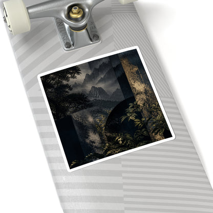 Moody Mountain Mist Sticker - Moody Minimal Dark Japandi