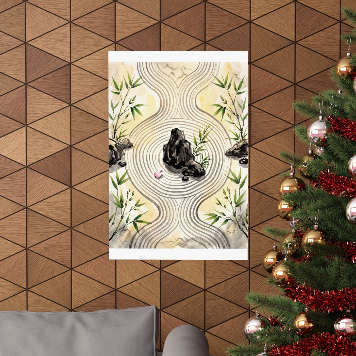 Serene Rock Garden Wall Art Print - Sumi E Zen