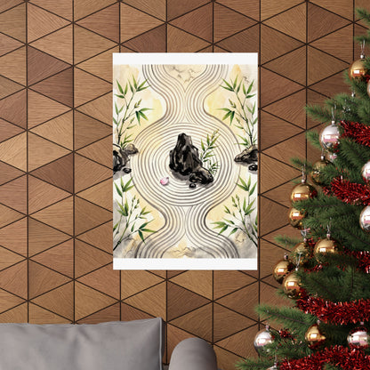 Serene Rock Garden Wall Art Print - Sumi E Zen