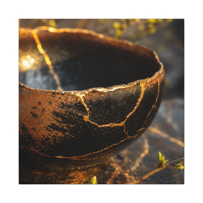 Kintsugi Ceramic Bowl in Golden Hour | Gold Vein Canvas Art