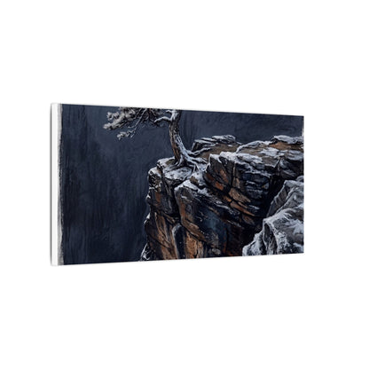 Dark Japandi Pine Tree in Dawn | Dark Texture Canvas Art