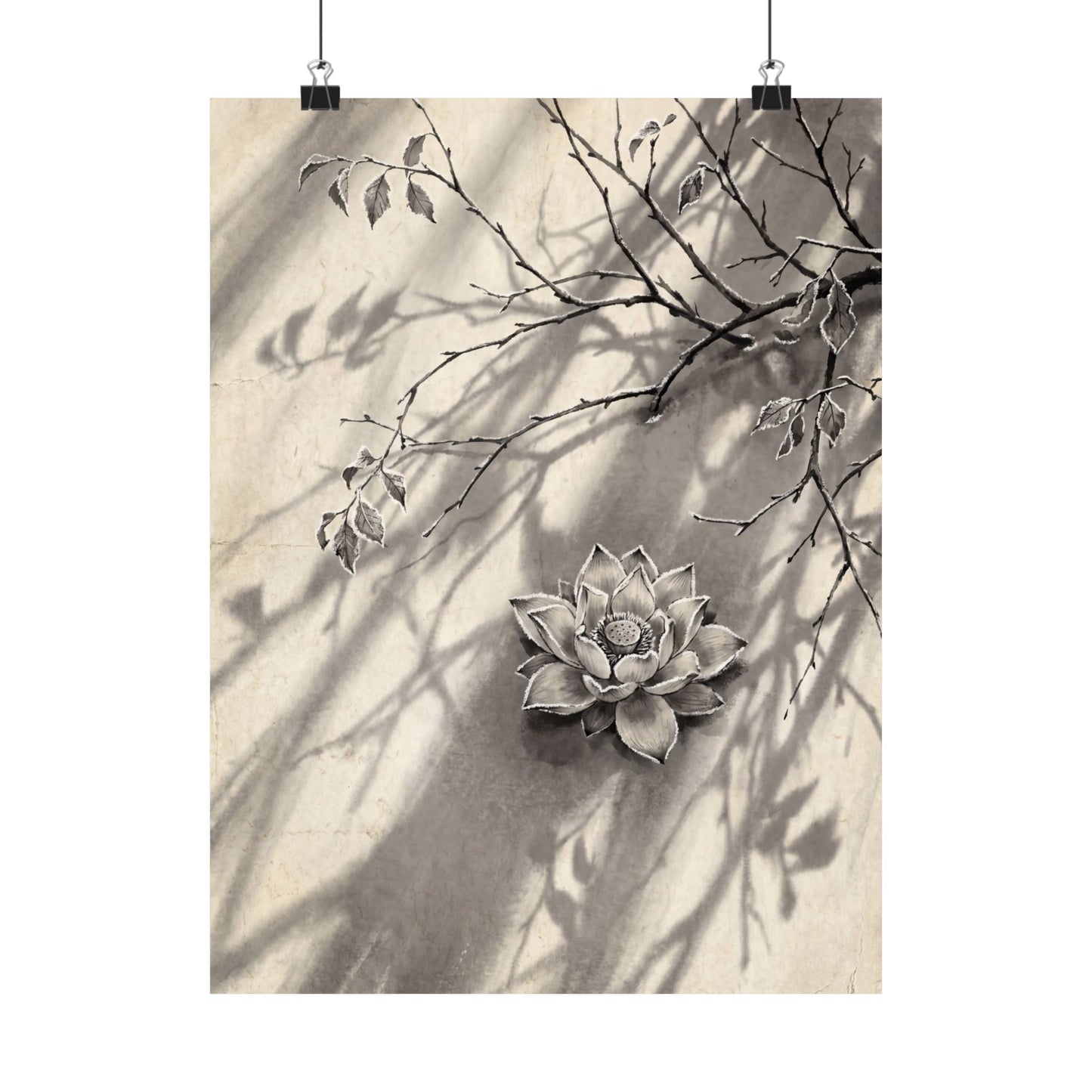 Contemplative Lotus Flower Wall Art Print - Sumi E Zen Art Print