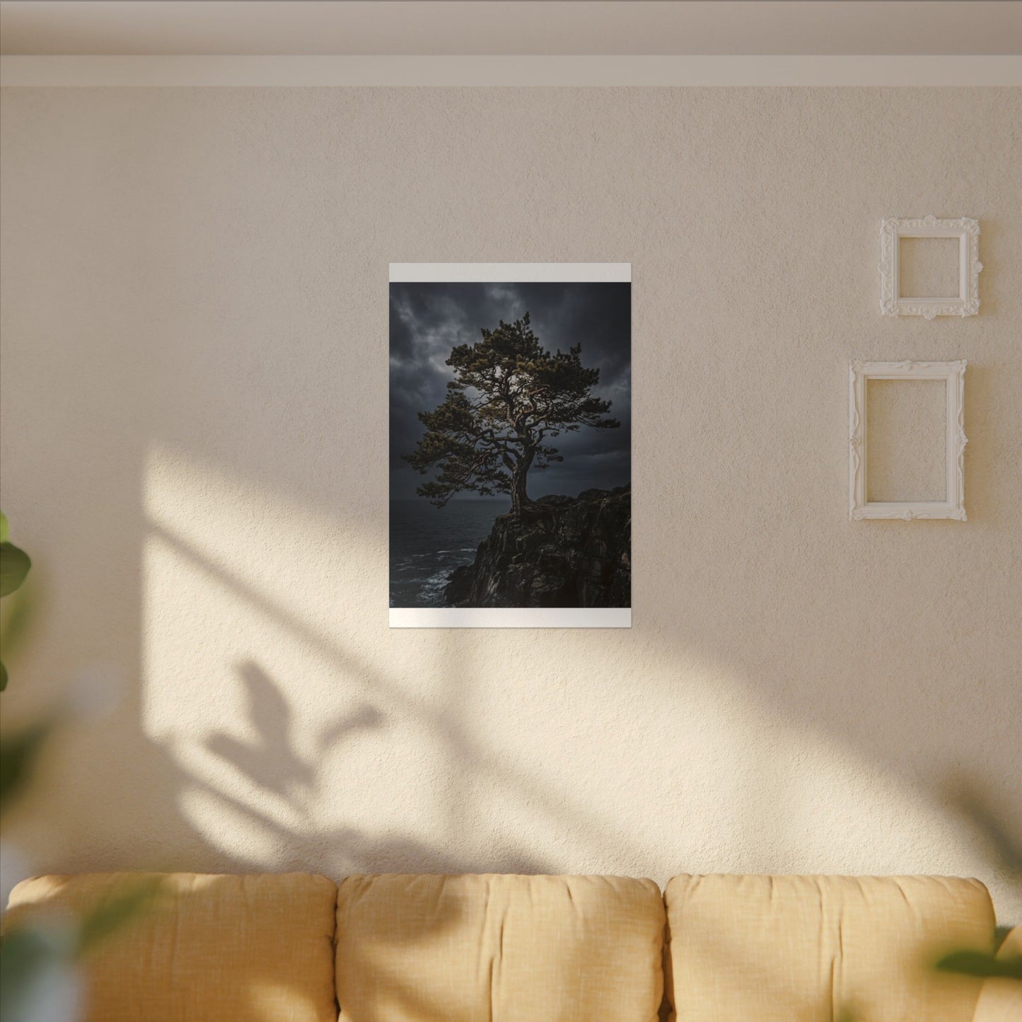 Dappled Pine Tree Canvas Art - Dark Japandi Fukinsei