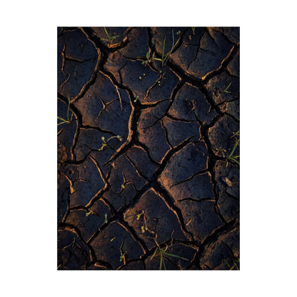 Cracked Earth Moody Minimal Wall Art Print | Sophisticated Dark Japandi Art