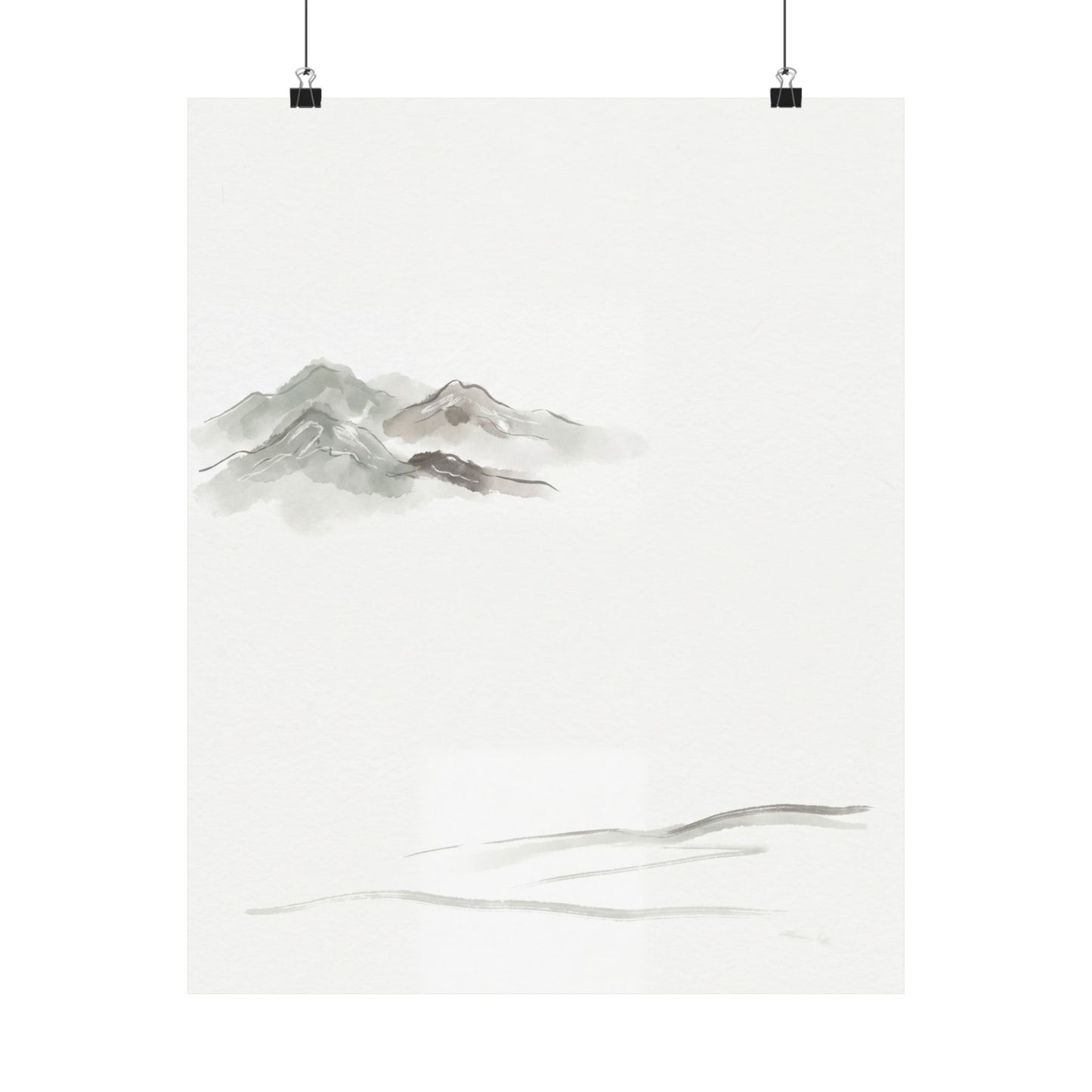 Japandi Mountain Mist in Overcast | Minimal Line Wall Art Print