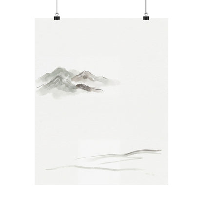 Japandi Mountain Mist in Overcast | Minimal Line Wall Art Print