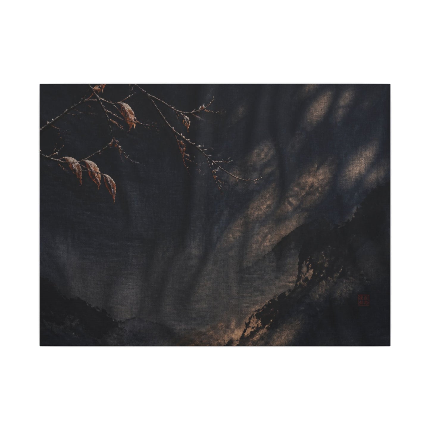 Atmospheric Silk Drape Canvas Art - Charcoal Ink Dark Japandi