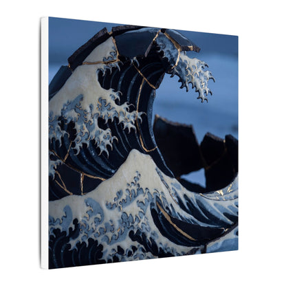 Ocean Wave Canvas Art | Winter Kintsugi Gold Repair Art