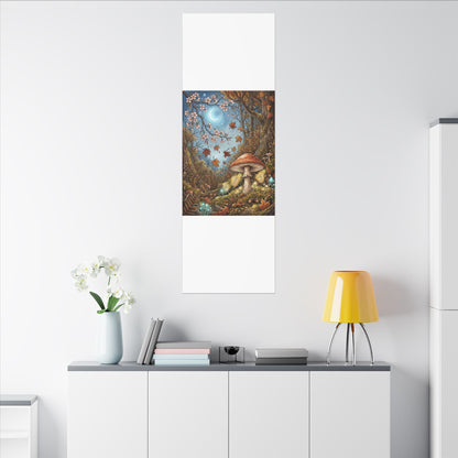 Autumn Cherry Blossom Mushroom Illustration Canvas Art | Enchanting Decor