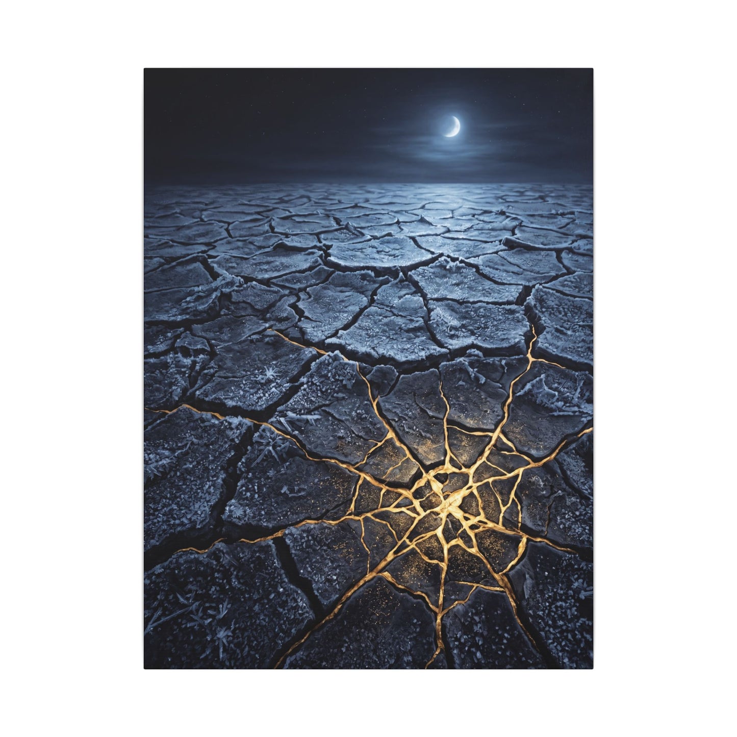 Moonlight Cracked Earth Canvas Art - Kintsugi Mono No Aware