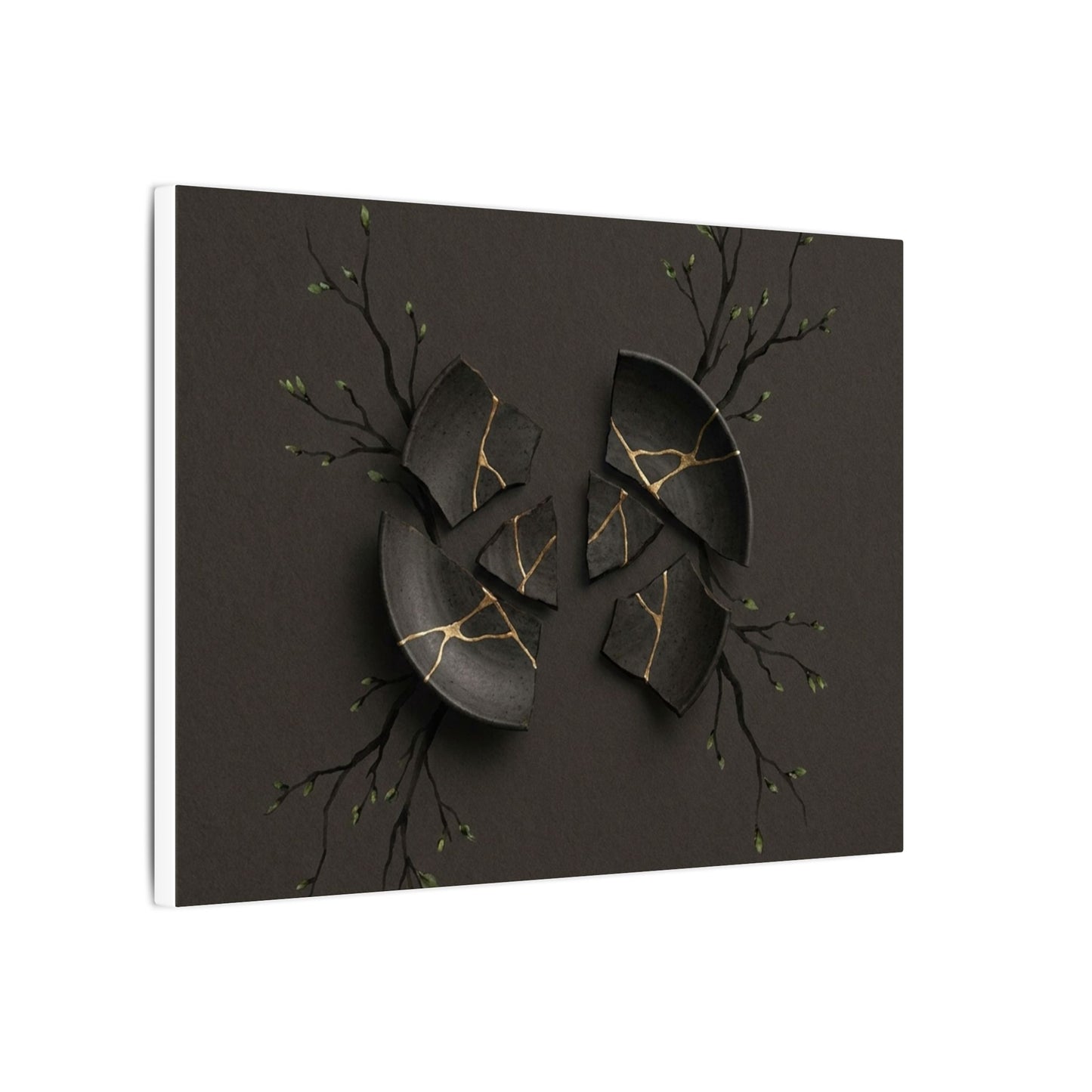 Sophisticated Broken Pottery Canvas Art - Charcoal Ink Dark Japandi