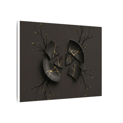 Sophisticated Broken Pottery Canvas Art - Charcoal Ink Dark Japandi