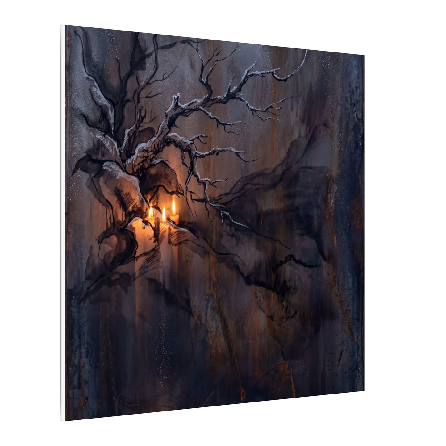 Winter Rust Patina Charcoal Ink Canvas Art | Atmospheric Decor