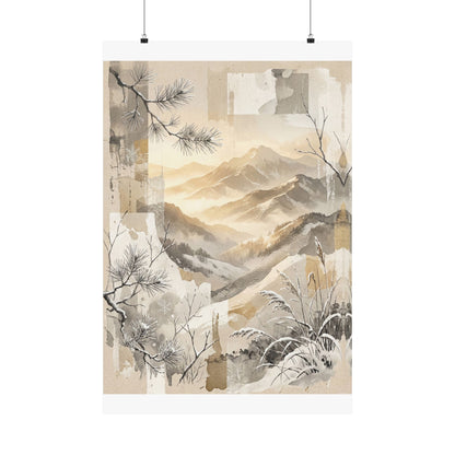 Mountain Mist Japanese Pattern Wall Art Print | Earthy Japandi Art Art Print