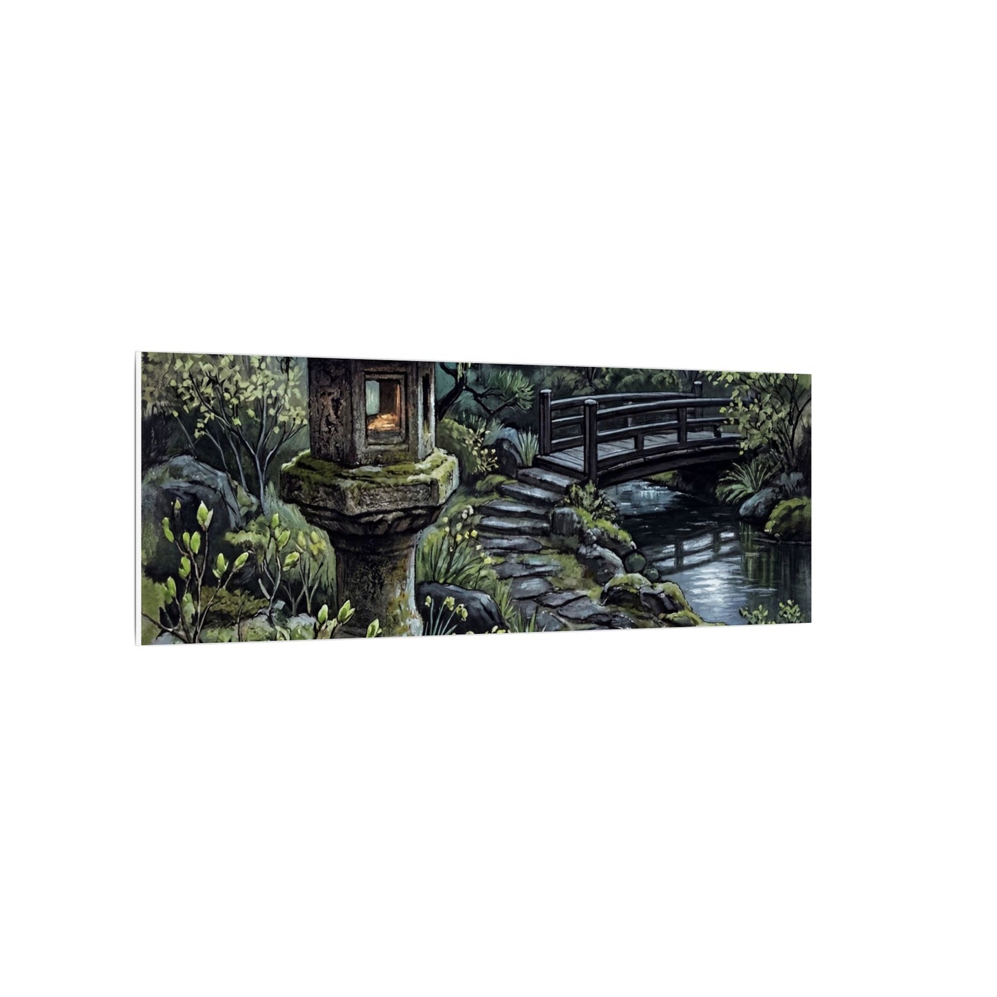 Japandi Stone Lantern in Moonlight | Texture Canvas Art