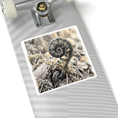 Cozy Fern Unfurling Sticker - Watercolor Japandi