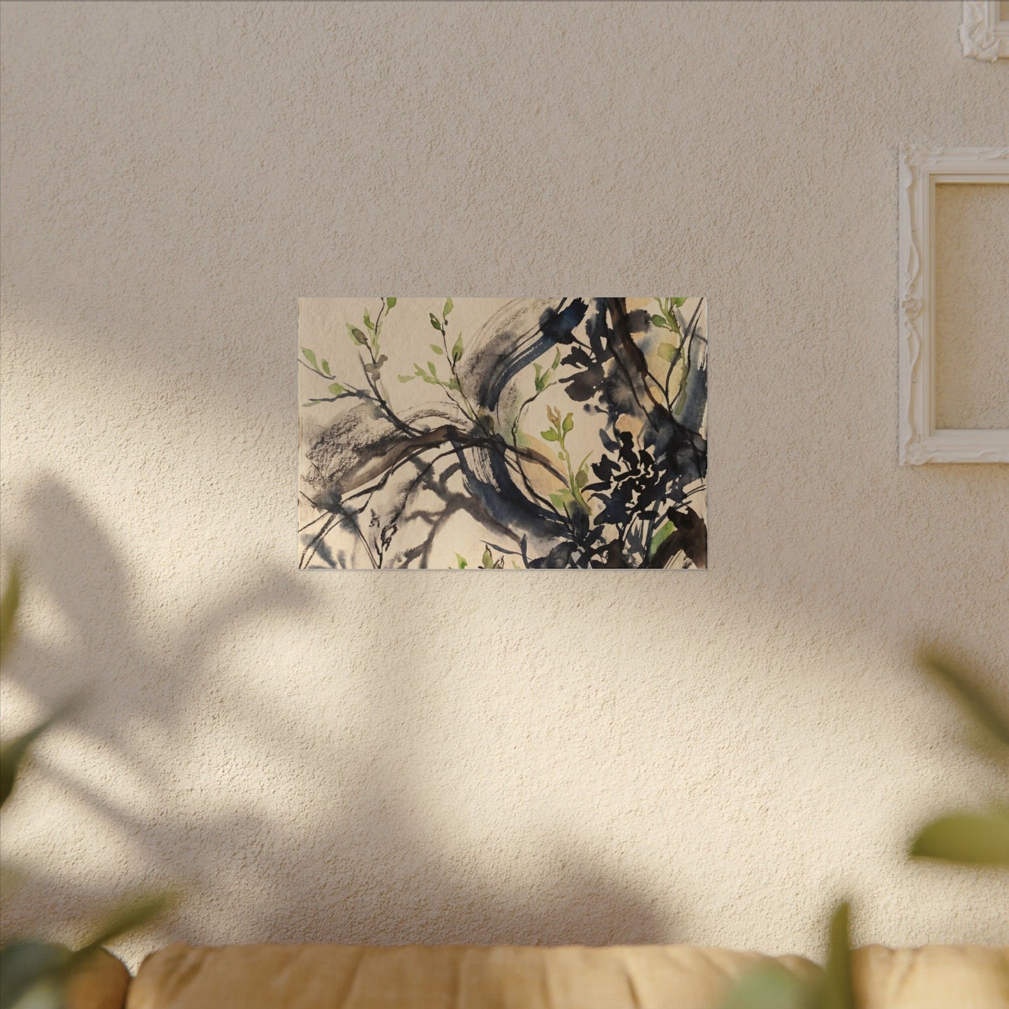 Ma Shadow Play Canvas Art - Dark Japandi Charcoal Ink