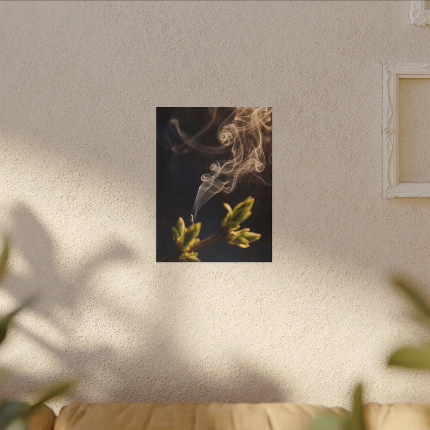 Incense Smoke Spring Canvas Art | Dark Japandi Atmospheric Design