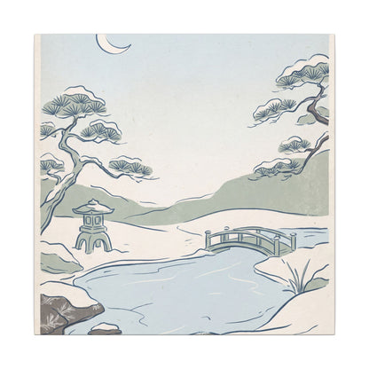 Japandi Moonlit Garden in Moonlight | Minimal Line Canvas Art