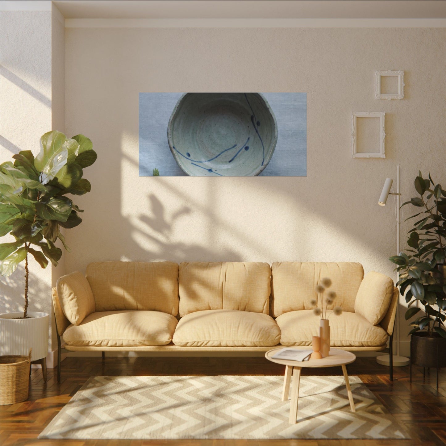 Spring Ceramic Bowl Minimal Line Canvas Art | Warm Decor