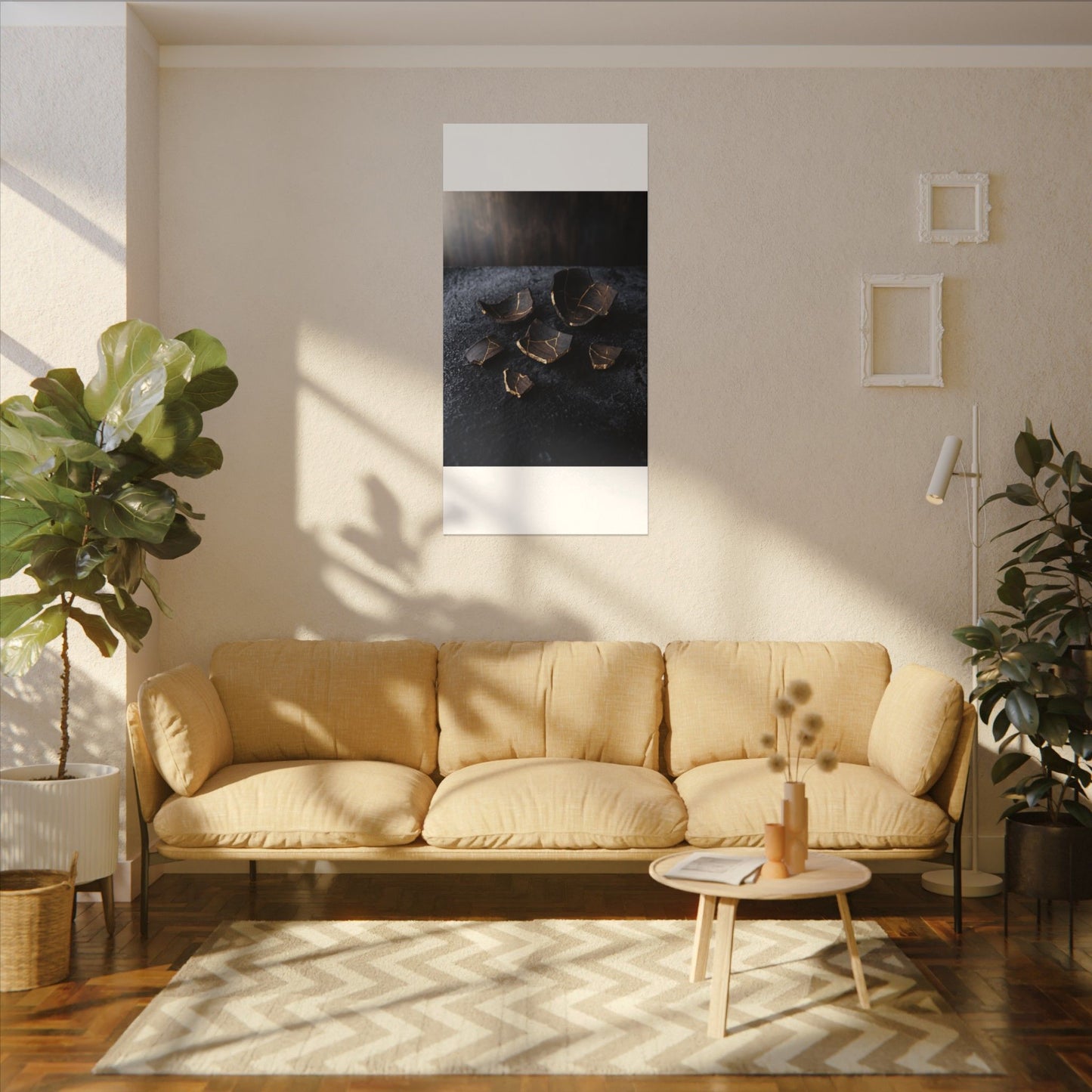 Winter Broken Pottery Shadow Zen Canvas Art | Bold Decor