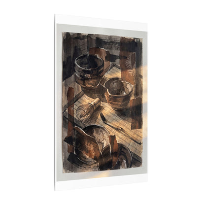 Tea Ceremony Charcoal Ink Canvas Art | Luxurious Dark Japandi Art