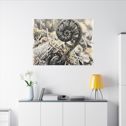Japandi Fern Unfurling in Golden Hour | Watercolor Canvas Art