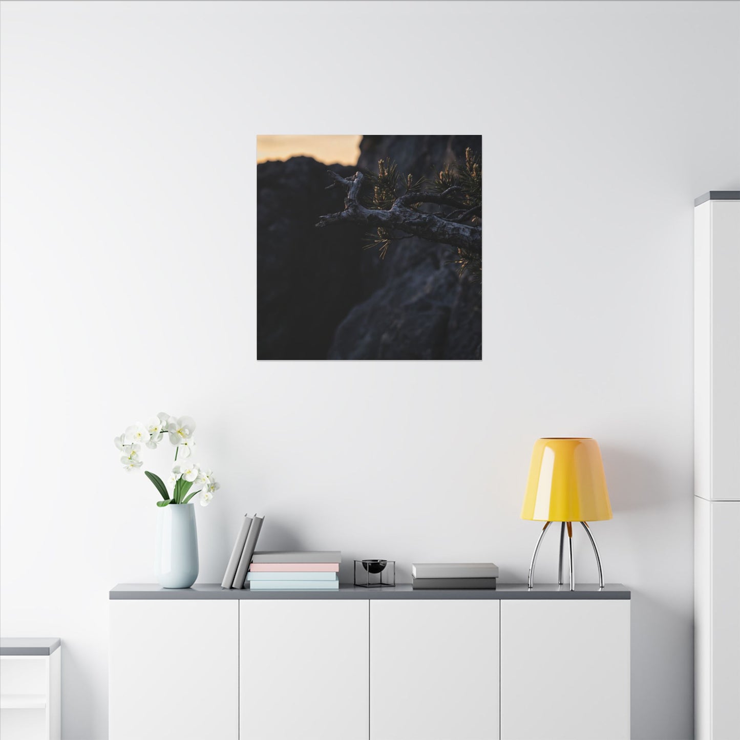 Pine Tree Moody Minimal Canvas Art | Sophisticated Dark Japandi Art