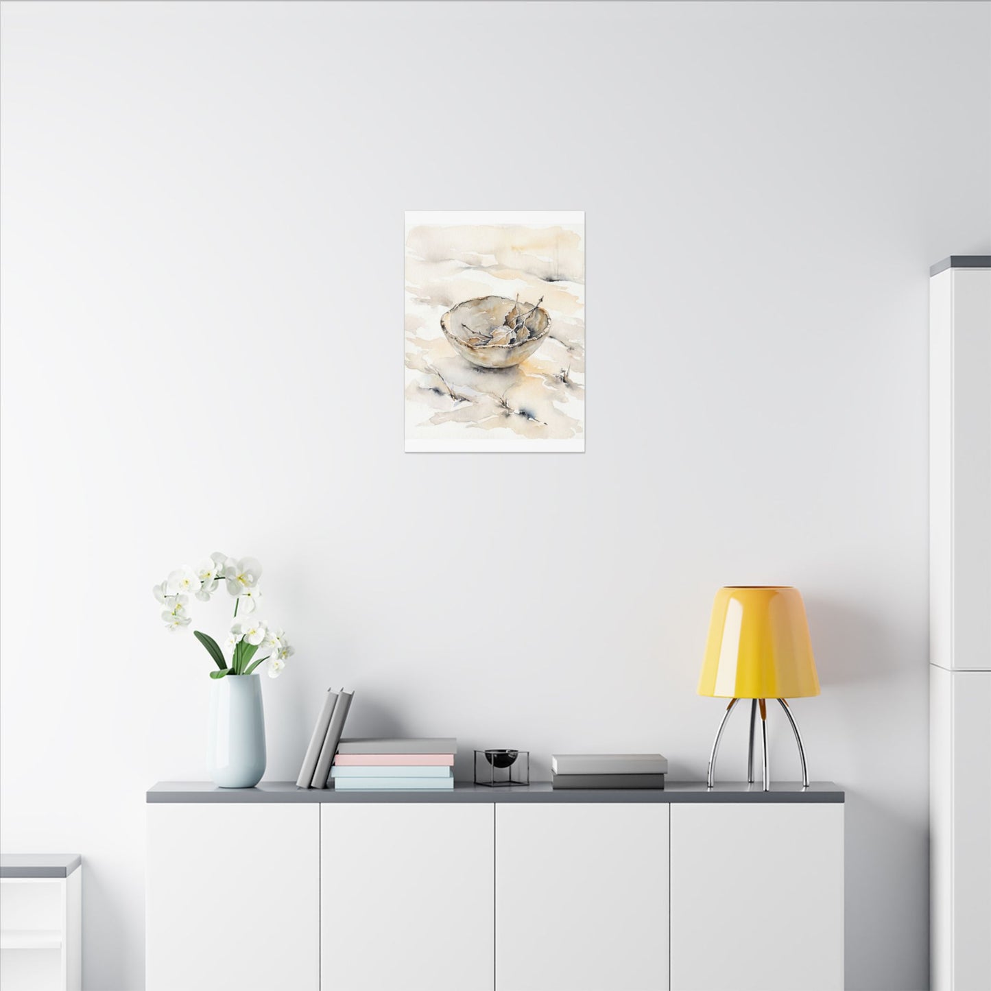 Ceramic Bowl Canvas Art | Winter Japandi Watercolor Art