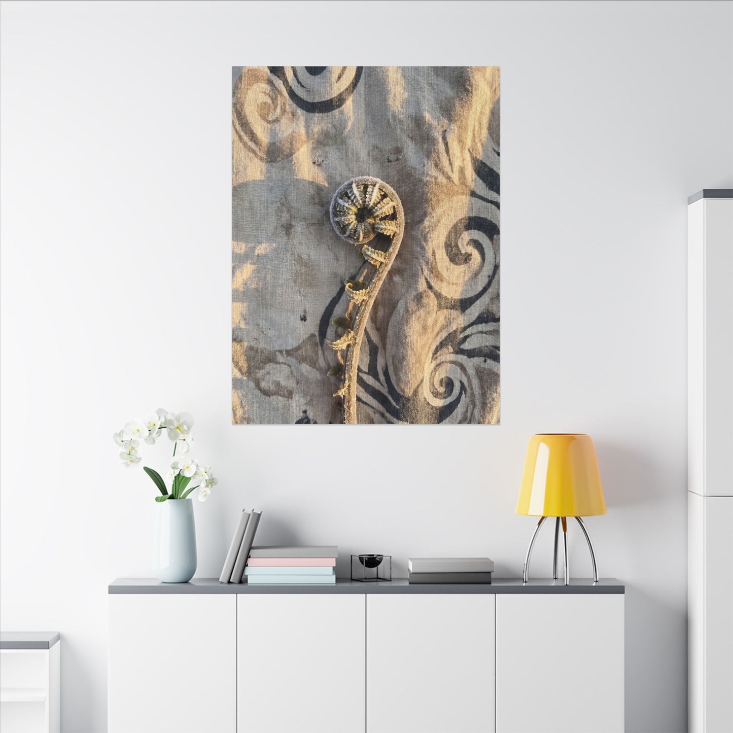 Fern Unfurling Canvas Art | Winter Japandi Japanese Pattern Art