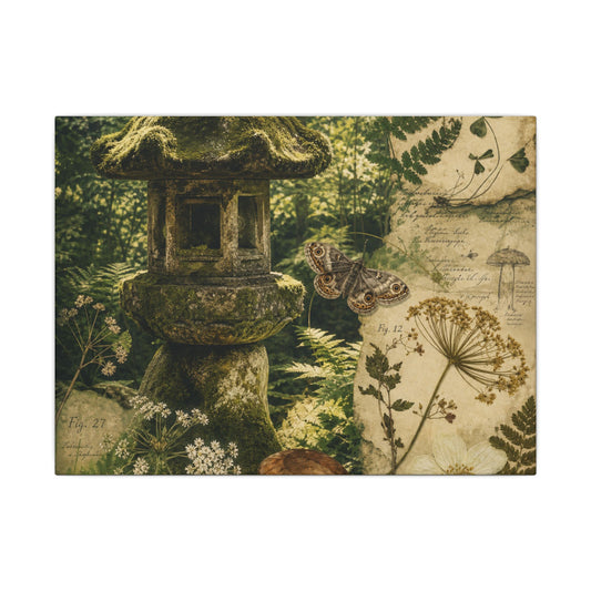 Datsuzoku Stone Lantern Canvas Art - Cottagecore Herbarium