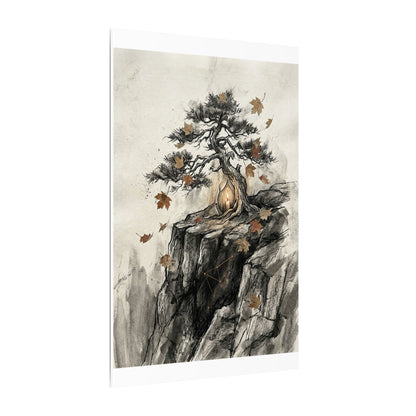 Pine Tree Autumn Canvas Art | Japandi Earthy Design