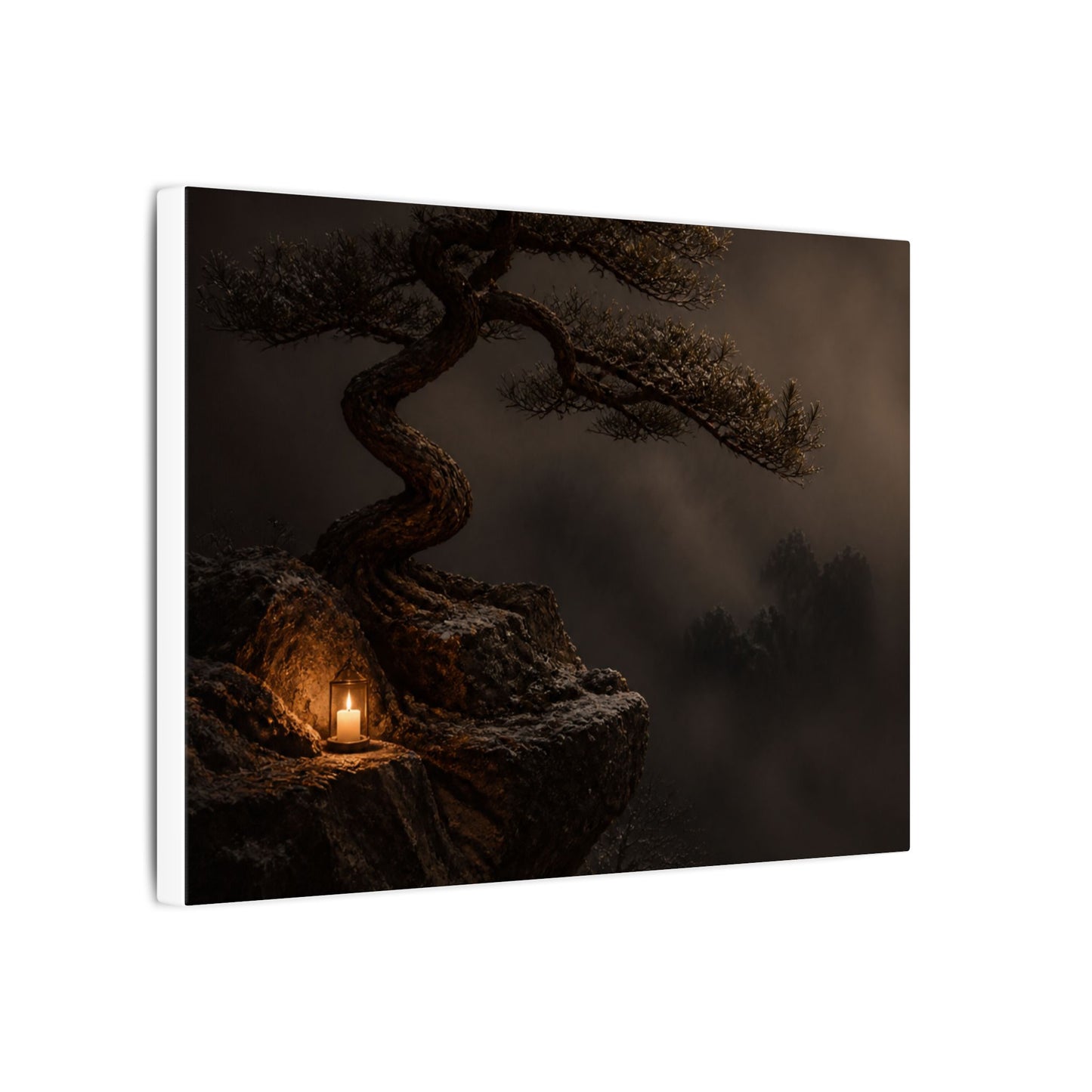 Pine Tree Shadow Zen Canvas Art | Luxurious Dark Japandi Art