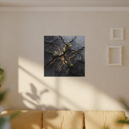 Ma Cracked Earth Canvas Art - Dark Japandi Charcoal Ink