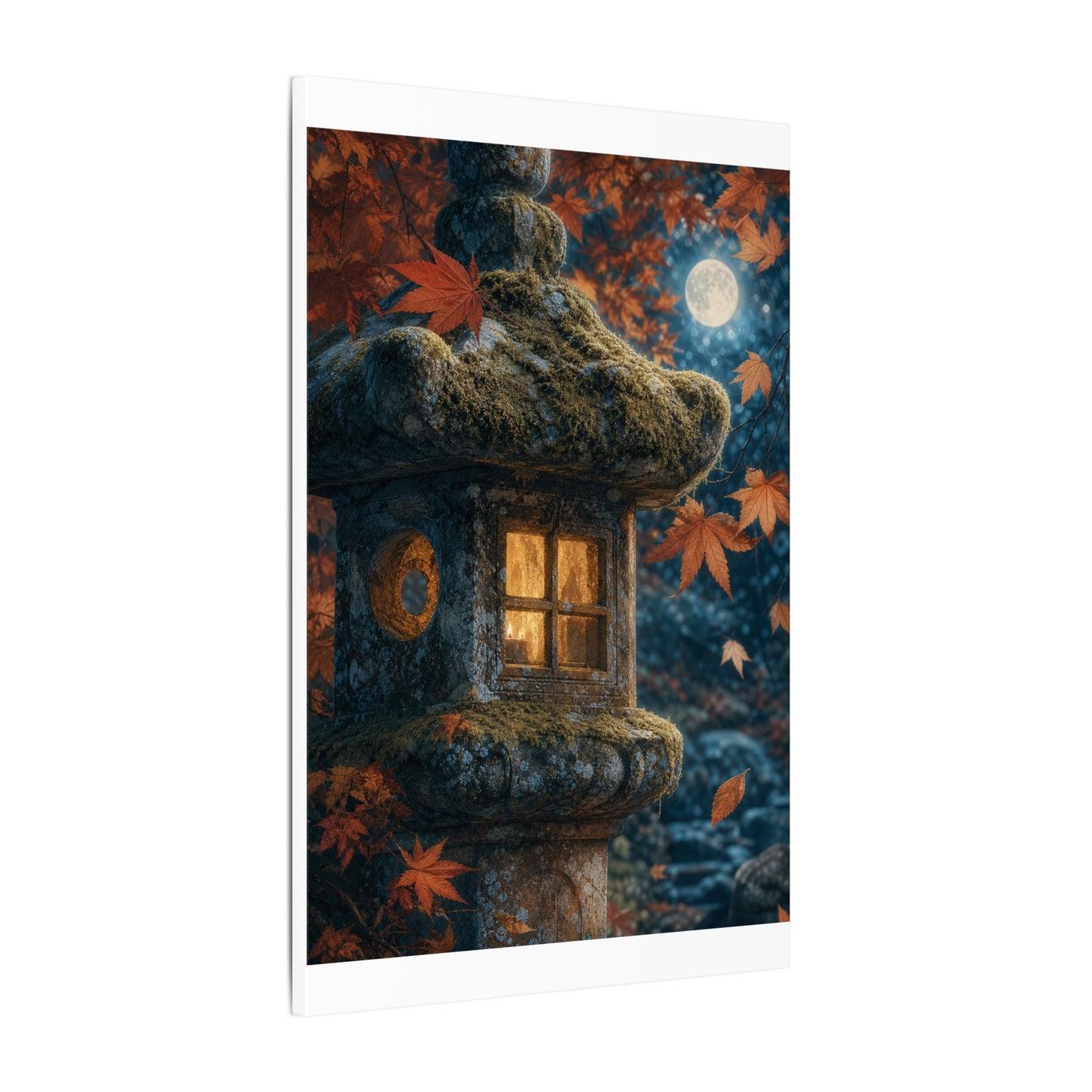 Autumn Stone Lantern Forest Whimsy Canvas Art | Earthy Decor