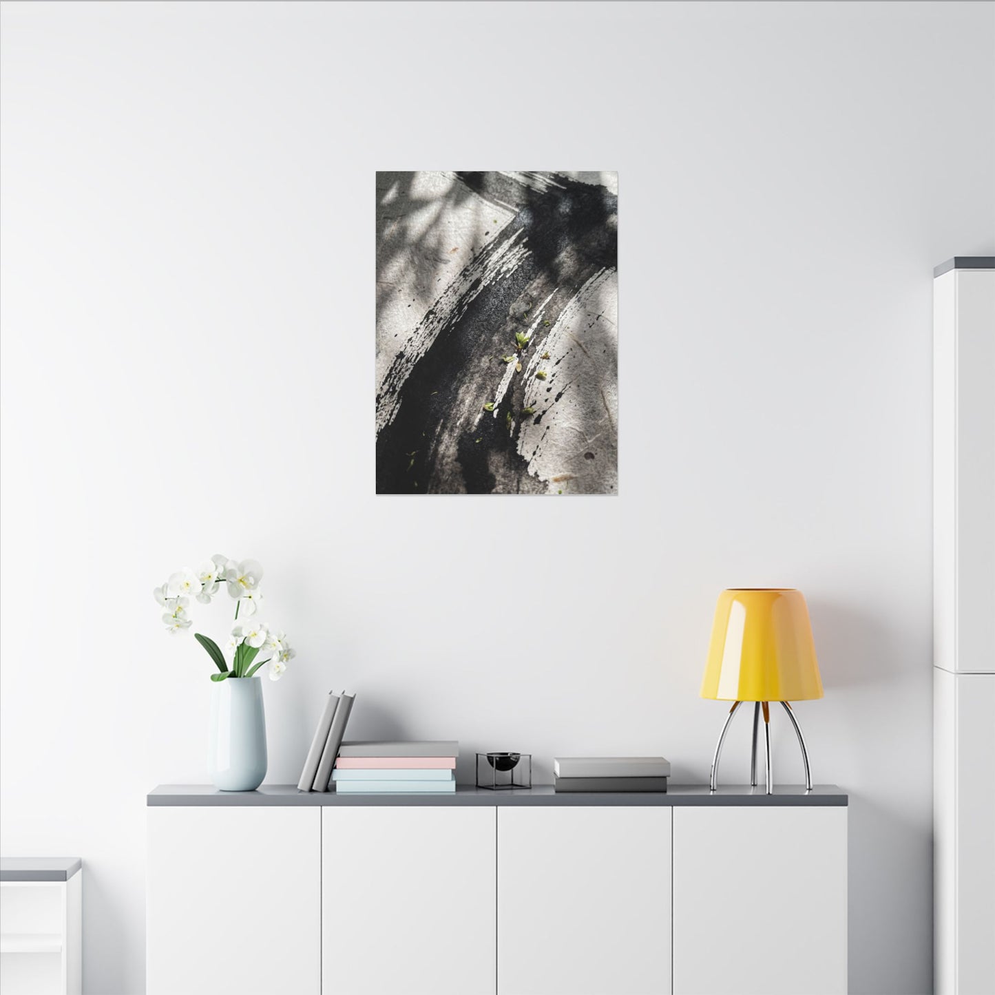 Ink Brushstroke Canvas Art | Spring Dark Japandi Moody Minimal Art