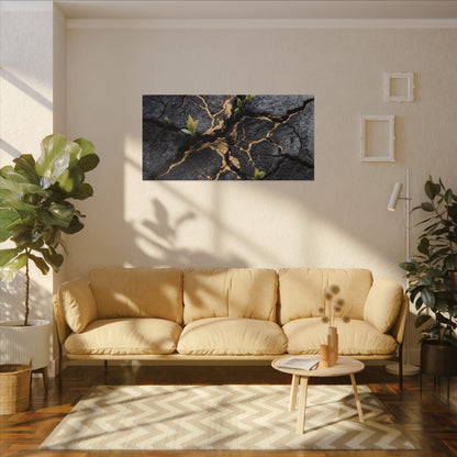 Ma Cracked Earth Canvas Art - Dark Japandi Charcoal Ink