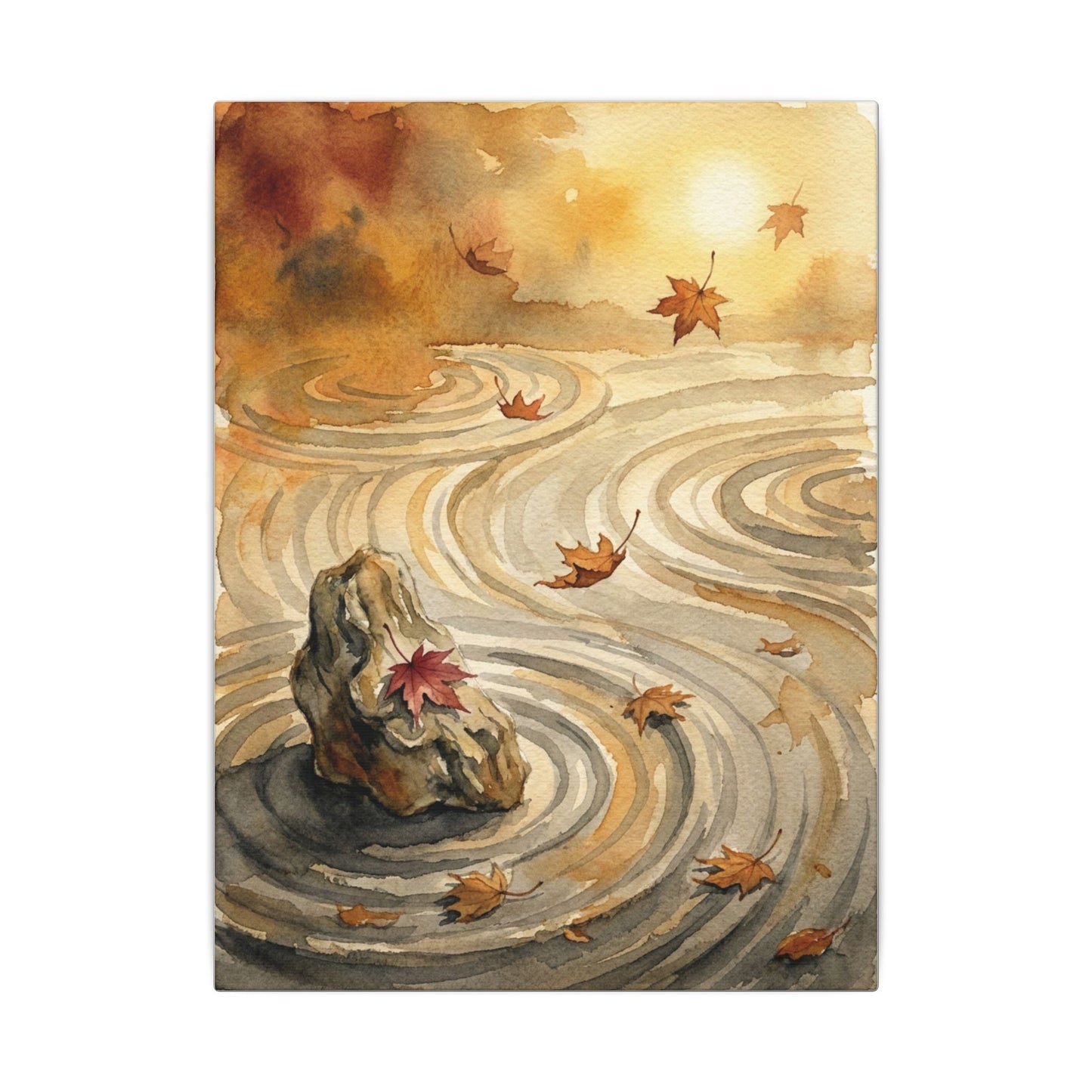 Autumn Rock Garden Watercolor Canvas Art | Neutral Decor