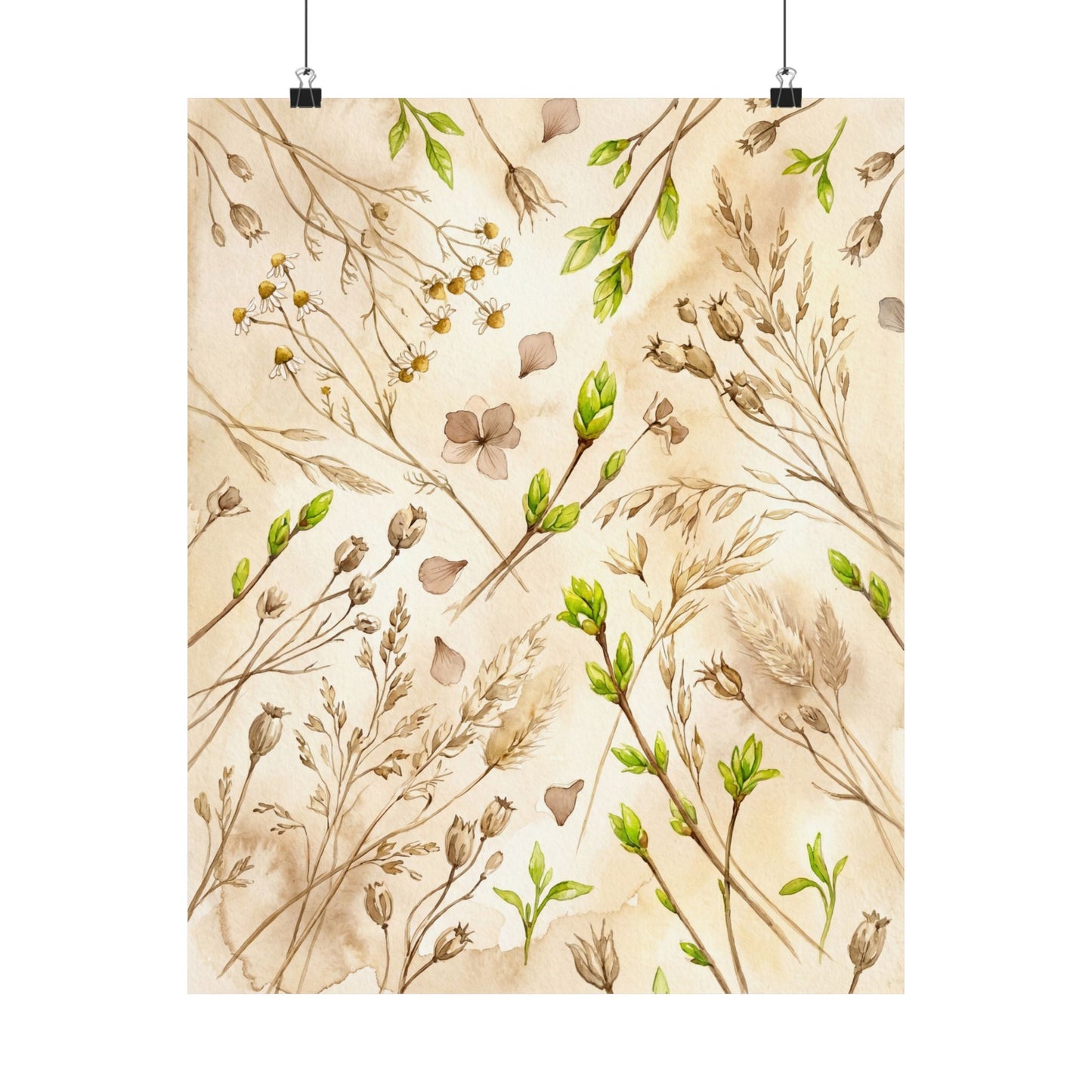 Spring Dried Flowers Watercolor Wall Art Print | Elegant Decor